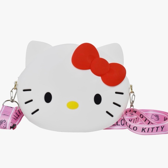 Hello Kitty Handbags - Hello Kitty Silicone Spellout Adjustable Strap Crossbody Purse Zip Closure NEW